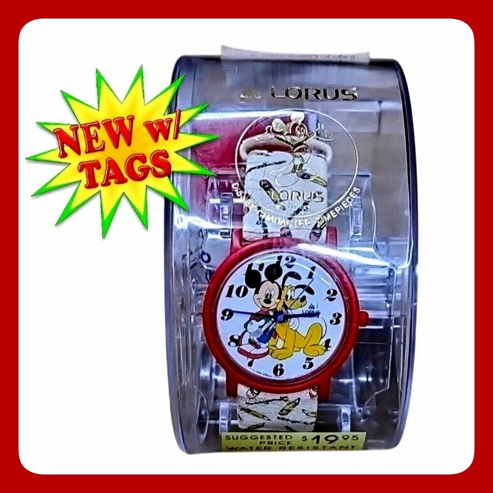 Lorus Disney Character Watch Mickey Mouse Pluto Red Leather Strap Vintage PH155